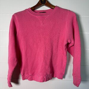 J. Crew Waffle Knit Crewneck Hot Pink Sweatsuit/Lounge Set Sz S 100% Cotton
